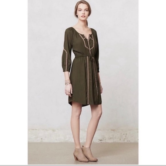 Anthropologie Dresses & Skirts - ⭐️ Esme & Esyllte Olive Ribbon Peasant Boho Bohemian Dress SMALL